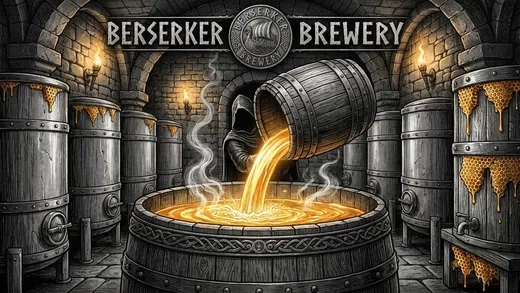 Golden honey pouring into a brewing vat